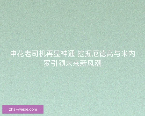 申花老司机再显神通 挖掘厄德高与米内罗引领未来新风潮